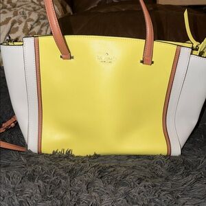 Kate Spade Yellow and White Tote with Tan Accents